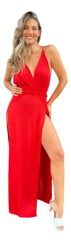 Vestido Largo Mujer Elegante Rojo Y Negro