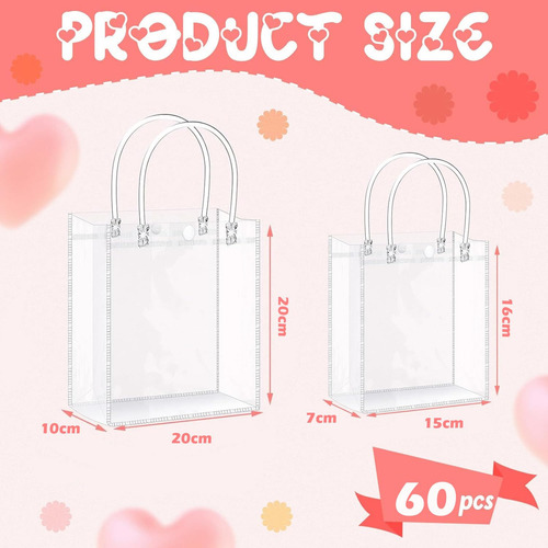60pcs Bolsas De Regalo De Pvc Transparente Con Asas, Bolsas