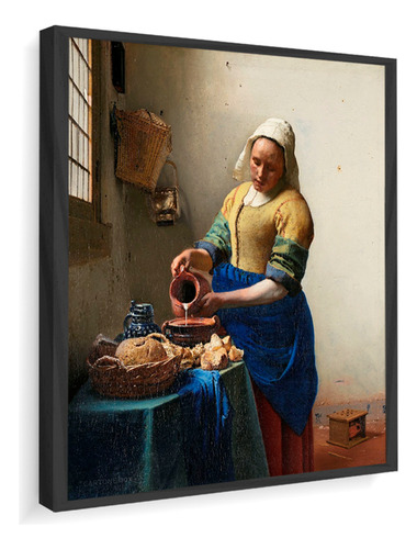 Quadro Com Moldura Vermeer A Leiteira 60x67