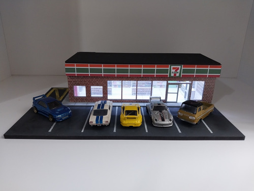 Diorama Mdf Modelo Seven Eleven Escala 1/64 Iluminação Led.