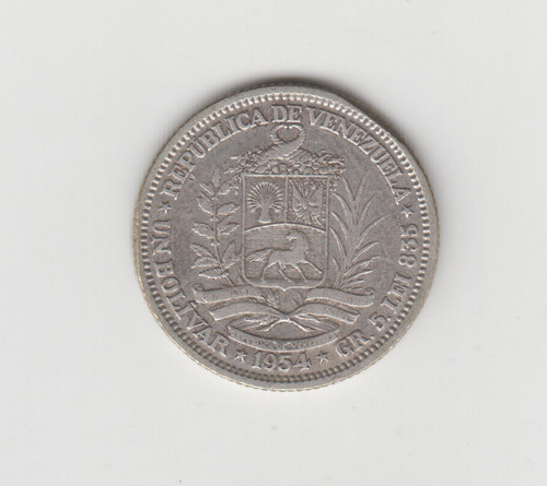 Moneda Venezuela 1 Bolivar Año 1954 Plata Muy Bueno 