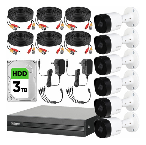 Dahua Kit Cctv 6 Cámaras 2 Mp Metálicas Hdd 3tb + Accesorios Color Blanco