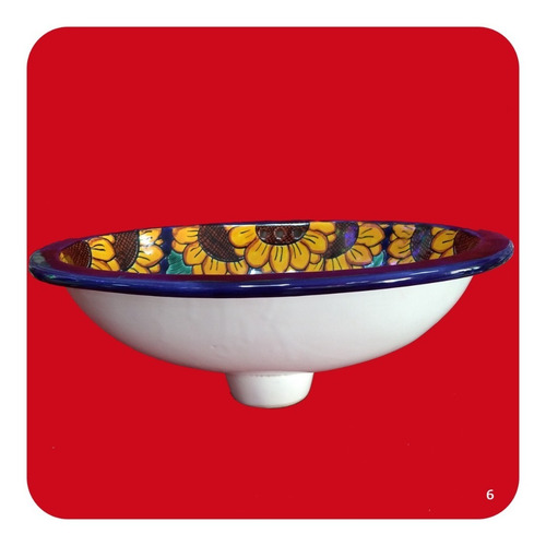 Imagen 2 de 3 de Lavabo Chico Color De Cerámica Tipo Talavera 40x30x14 Cm M16