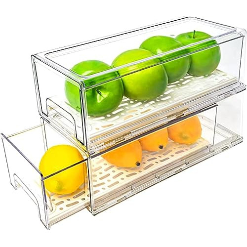 2 Pack Stackable Refrigerator Drawers Pull Out Bins Cle...