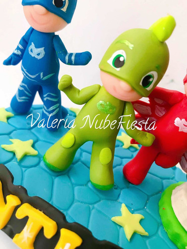 Cake Topper Heroes Pijamas Pjmask Gatuno Vela Pasta Francesa