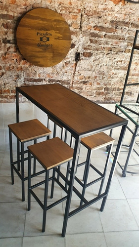 Imagen 4 de 5 de Mesa Desayunador Barra 100x50x105 Con 4 Taburetes Industrial