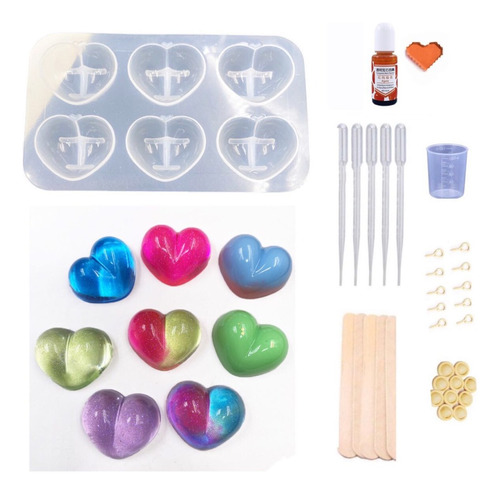 Set Molde Resina Corazon Para Llavero Diy Ex