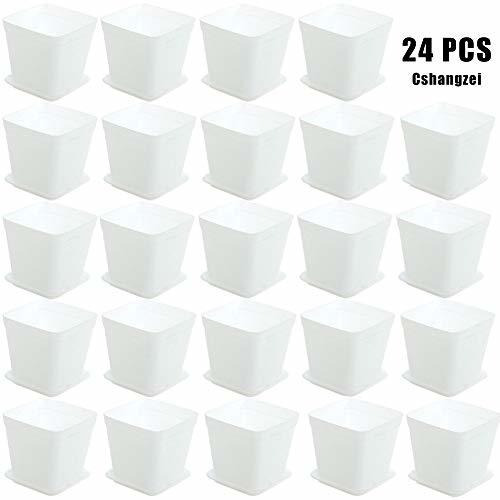 Cshangzei Paquete De 24 Macetas De Plastico Cuadradas Blanc