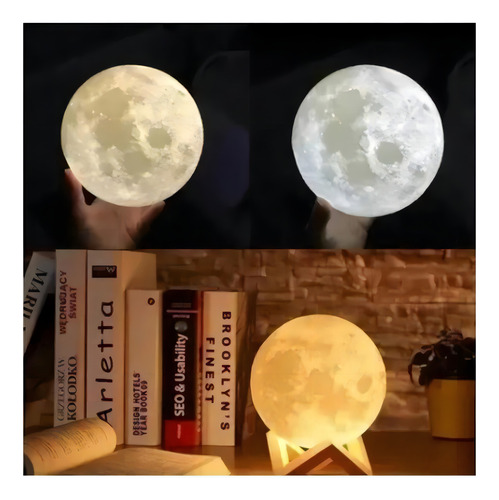Luminária De Lua Cheia Abajur Umidificador Aromatizador Cor da cúpula Branco Cor da estrutura Madeira 110V/220V