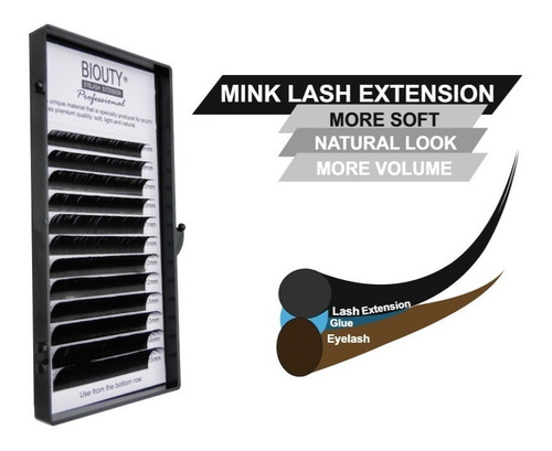 Imagen 1 de 3 de Blister Extensiones De Pestañas Mink Curva D 0.07mm Biouty