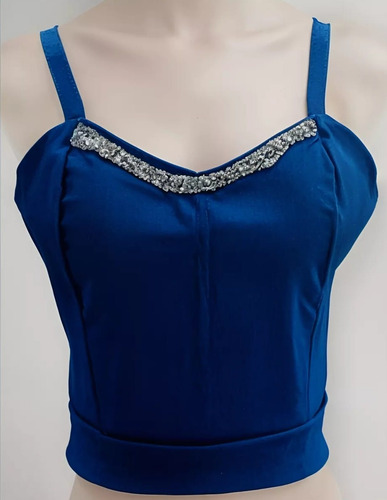 Blusa Top Largo Elastizado Con Push Up Premiun Azul Francia/pedreria L