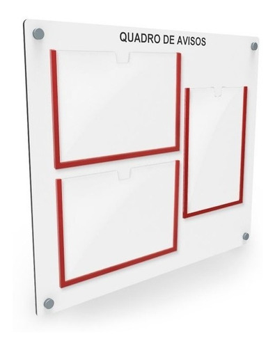 Quadro De Aviso Em Mdf C/ 3 Displays A4 Acrilico Cores 2h1v