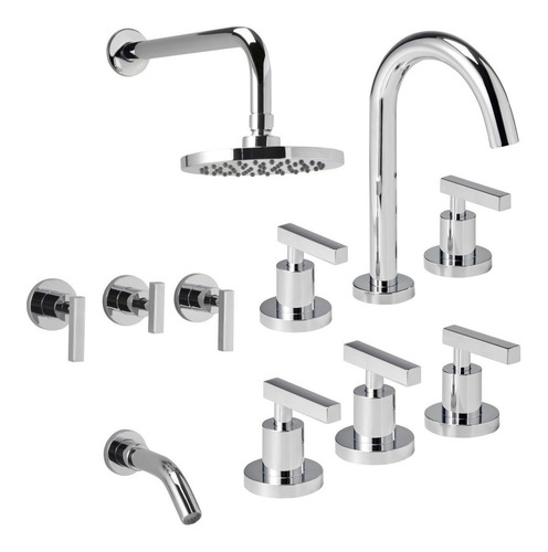 Imagen 2 de 8 de Juego Griferia Baño Completo Peirano Pura Lever + Accesorios