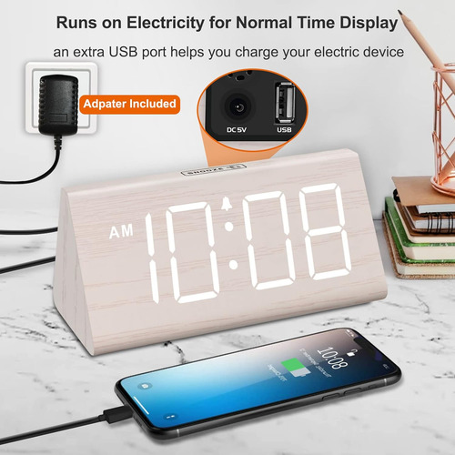 Reloj Despertador Digital De Madera Dormitorios - Reloj...