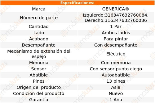 2- Espejos Elect P/pintar Grand Cherokee 2011/2014 Genérica