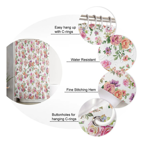 4pcscortina De Ducha Con Diseño De Flores Y Hojas