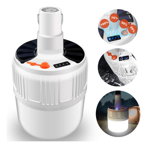Lampara Portatil Para Campamento Energia Solar Y Recargable Blanco