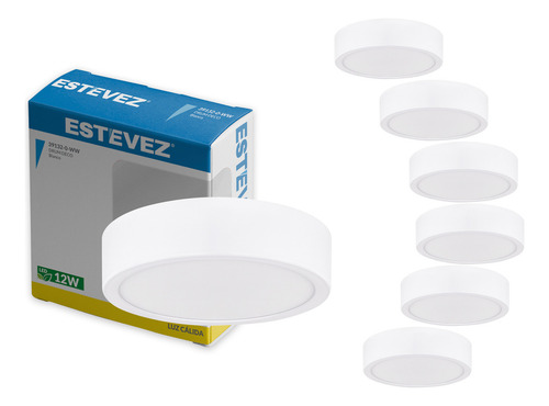 Pack 6 Lámparas Led Sobreponer 12w, Estévez, 2700k, Blanco