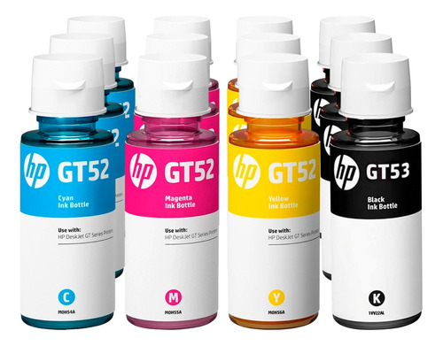 Combo 12 Botella Tinta Hp Gt53 Y Gt52 Negro Cyan Magenta Ama