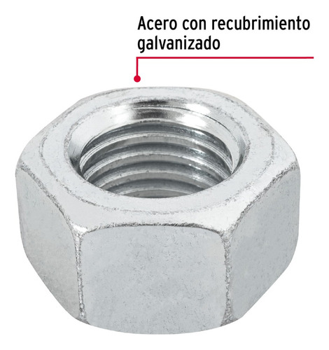 Bolsa Con 15 Tuercas 3/4 Hexagonales De Acero Galvanizado