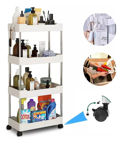 Organizador Estante 4 Niveles Carrito Para Cocina Baño Spa