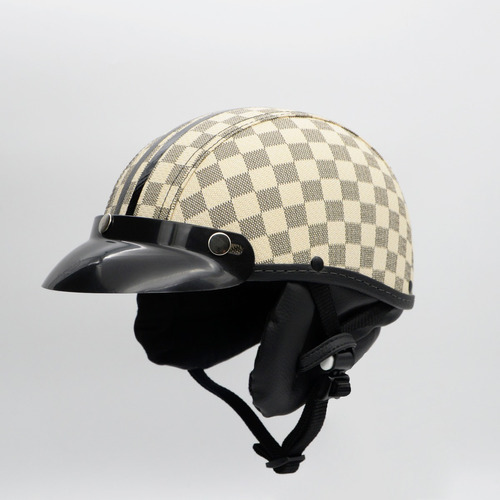 Capacete Coquinho Bike Elétrica Skate Moto Scooter Patinete Cor Xadrez Bege Tamanho G