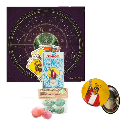 Imagen 1 de 10 de Pack Tarot Combo Paño Mazo Palo Santo Cuarzos