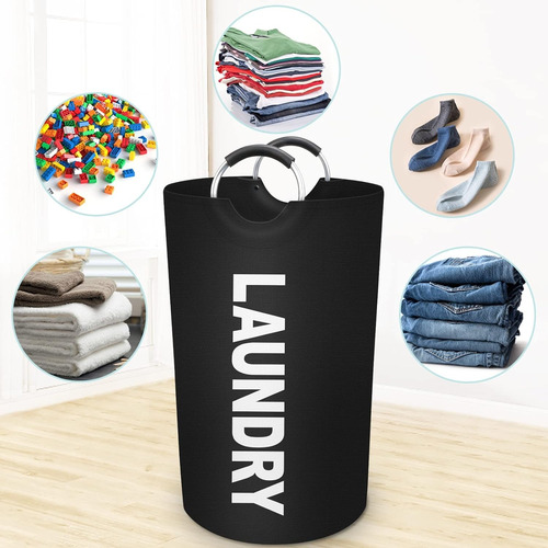 Cesto Tacho De Ropa Canasto Negro Manija Lavable Laundry Negro