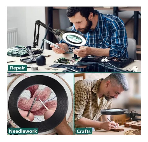 Lámpara Lupa Aumento Lente Circular Luz Led Soporte 2en1