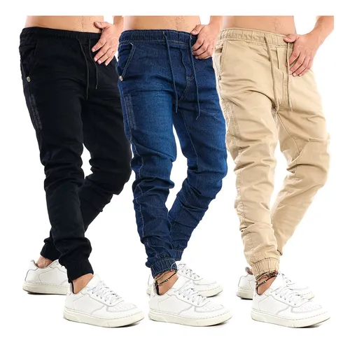 Kit 3 Calça Jeans Masculina Jogger Atacado C/ Elastano Punho