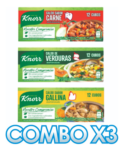 Combo Caldos Knorr Carne, Gallina Y Verdura 3x12u