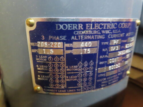 Nib Doerr Motor 60030 Fx 1/3hp 208-220/440v 3450/2850rpm Ssa