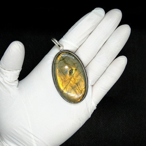 Colgante Labradorita Dorada- Plata 925 Chapado + Envío #1126