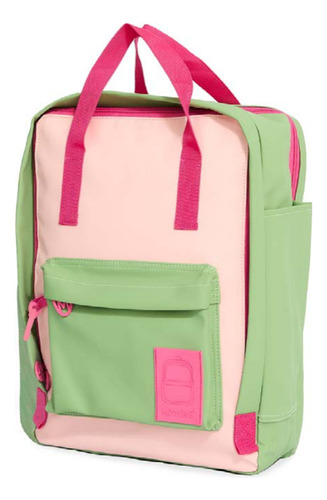 Mochila Mooving Baires Pink Portanotebook 20l Espalda Manija Color Fondo Rosa Y Verde Manzana