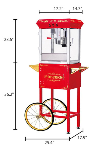 Máquina De Palomitas 8oz Roja Con Hervidor