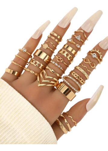 Set 30 Anillos Dorados De Mujer Moderno Minimalista Dorado Mediano