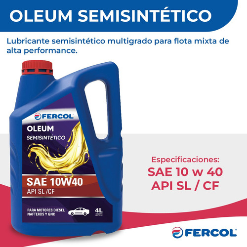 Aceite Semisintetico Oleum 10w40 Bidon De 4 Lt