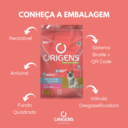 Ração Origens Gato Senior 7+ Castrado Salmão 1kg