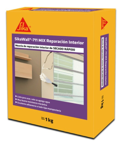 Poxi Mezcla Mix Repara Pared Interior Sikawall 711 Sika 1 Kg Acabado Mate Color Blanco