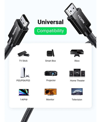 Imagen 8 de 8 de Cable Hdmi 2.1 Premium Ugreen 1,5 Mts Nylon Trenzado 8k 4k