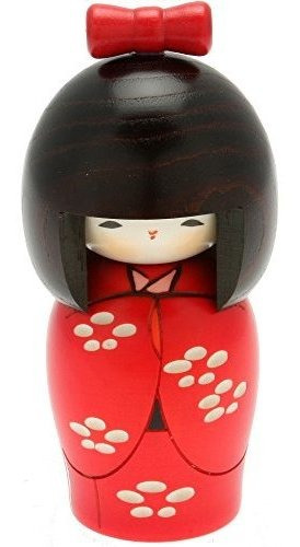 Japonés Muñeca Del Kokeshi Yuki S Kimono Rojo