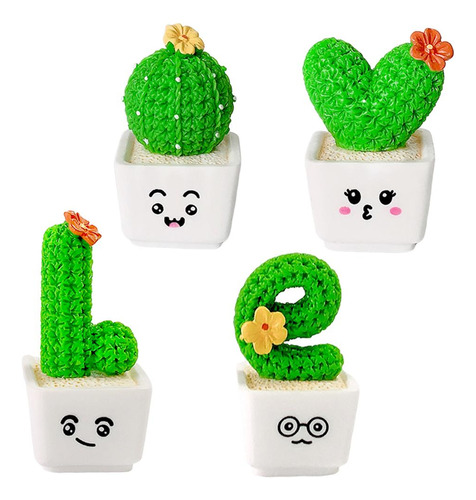 4x Mini Plantas De Cactus Verde Miniatura Figuras Grande