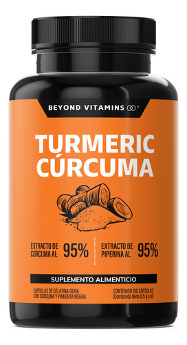 Turmeric Cúrcuma Con Extracto Al 95% + Pimienta Negra Al 95% | Sin Saborizante | Suplemento Alimenticio | 150 Cápsulas