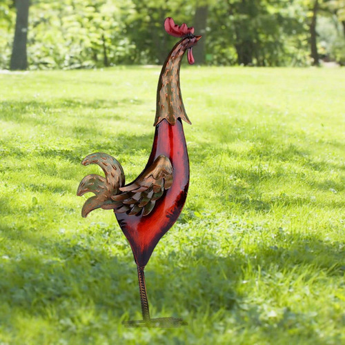 Escultura De Metal Multicolor Gallo Hierro Artesanía Para Ho