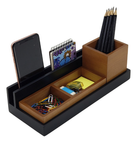 Organizador De Mesa Escritório Madeira Mdf Laca Preto Luxo