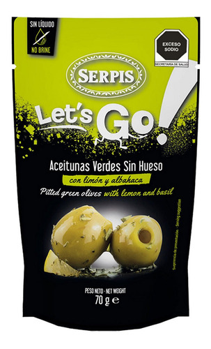 Aceitunas Serpis Verde con Limón y Albahaca 70g