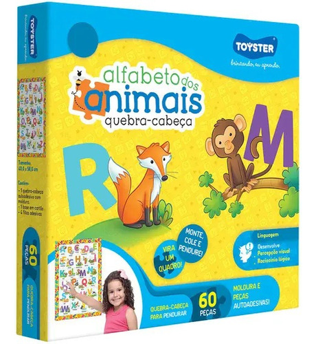 Quebra-cabeça Alfabeto Animais 60 Peças Toyster Brinquedos