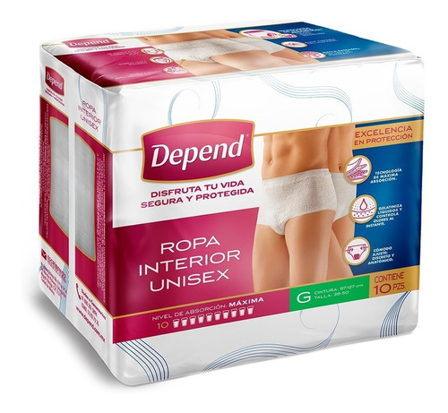 Depend Ropa Interior Unisex Para Incontinencia, Grande 10 Pz