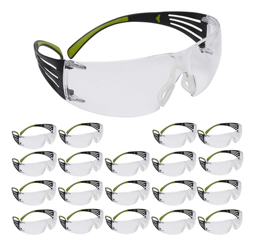 Pack De 20 Gafas De Protección 3m, 078371662117, Negro/verde