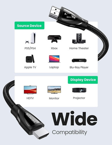 Imagen 3 de 8 de Cable Hdmi Ugreen 8k 60hz Hdr Earc Nylon Trenzado Negro 2m